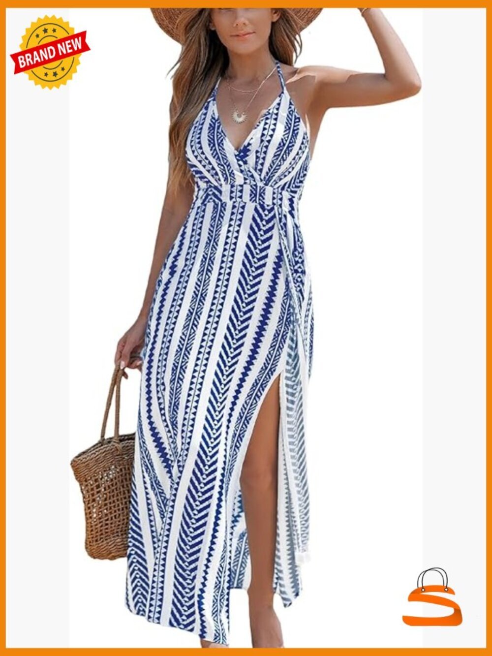 Halter Backless Side Slit Maxi Dress Summer Casual Beach Vacation